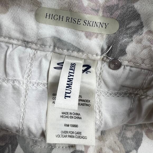 Seven7 Tummyless High Rise Skinny Pastel Floral Jeans Cream Pink Gray Size 10 - Picture 4 of 15